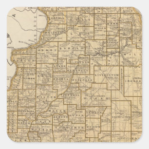 Pegatina Cuadrada Mapa del Atlas de Illinois