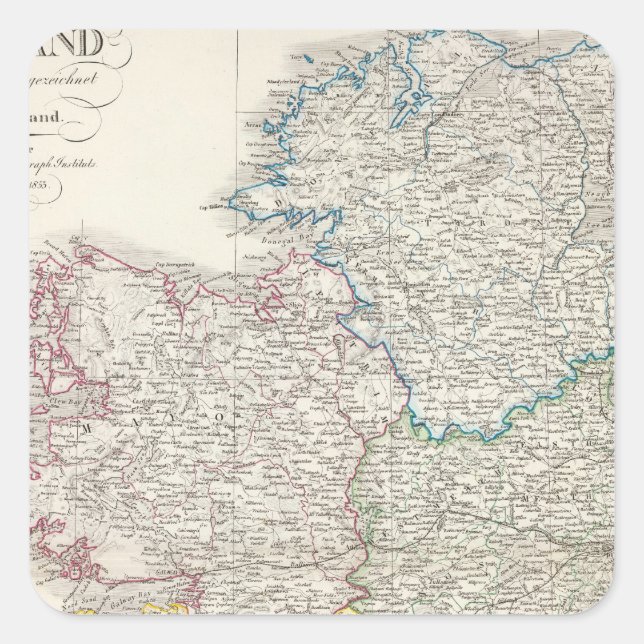 Pegatina Cuadrada Mapa del Atlas de Irlanda (Anverso)