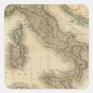 Pegatina Cuadrada Mapa del Atlas de Italia