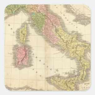 Pegatina Cuadrada Mapa del Atlas de la Chonología de Italia