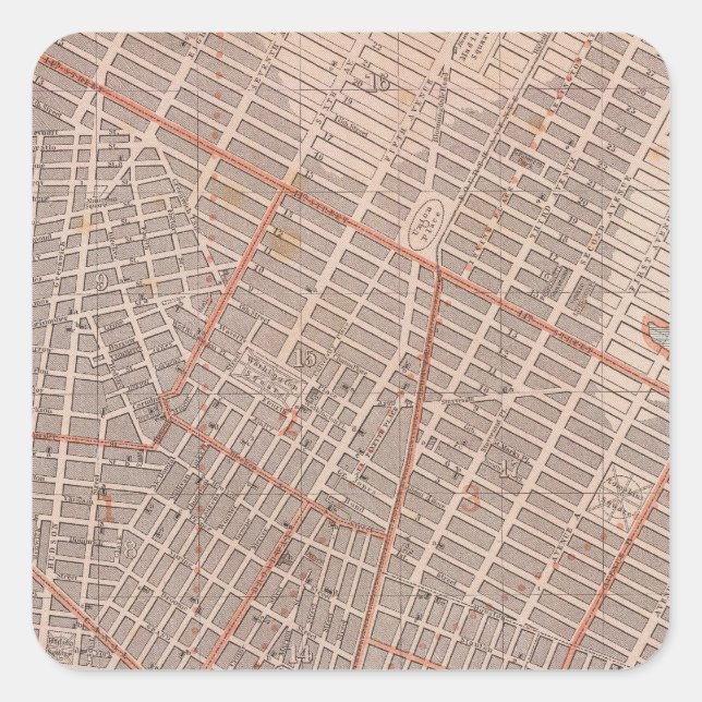 Pegatina Cuadrada Mapa del Atlas de la ciudad de NY (Anverso)