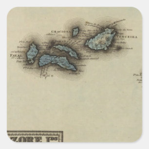 Pegatina Cuadrada Mapa del Atlas de las Islas Azores