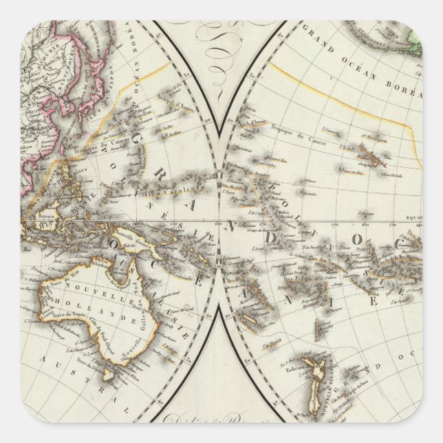 Pegatina Cuadrada Mapa del Atlas de París (Anverso)