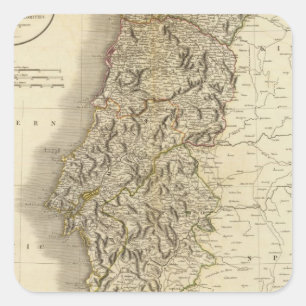 Pegatina Cuadrada Mapa del Atlas de Portugal