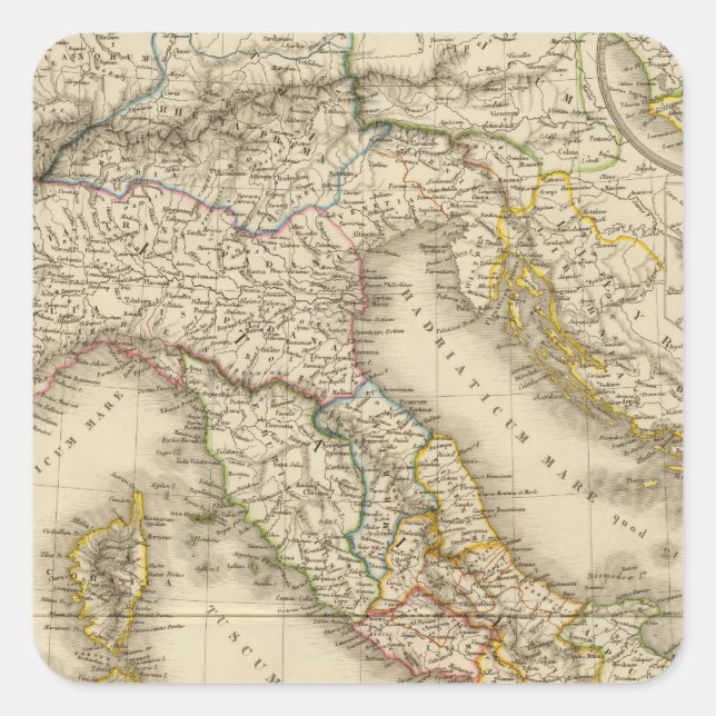 Pegatina Cuadrada Mapa del Atlas de Roma (Anverso)