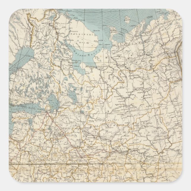 Pegatina Cuadrada Mapa del Atlas de Rusia y Polonia (Anverso)