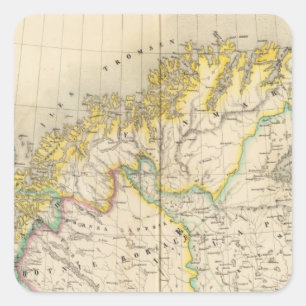 Pegatina Cuadrada Mapa del atlas de Suecia, Noruega