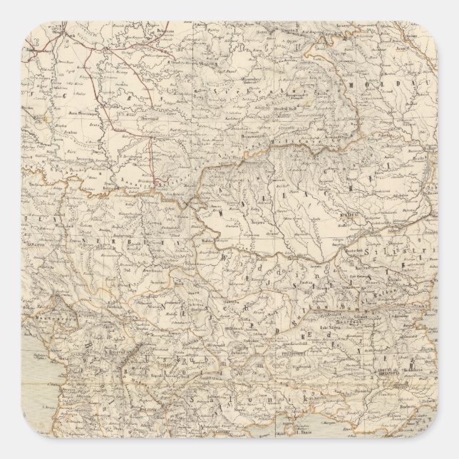 Pegatina Cuadrada Mapa del Atlas de Turquía y Grecia (Anverso)