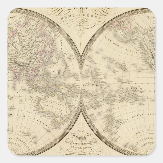 Pegatina Cuadrada Mapa del atlas del mundo (Anverso)