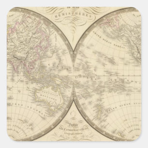 Pegatina Cuadrada Mapa del atlas del mundo