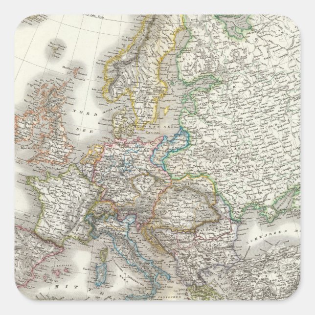 Pegatina Cuadrada Mapa del Atlas Europa (Anverso)