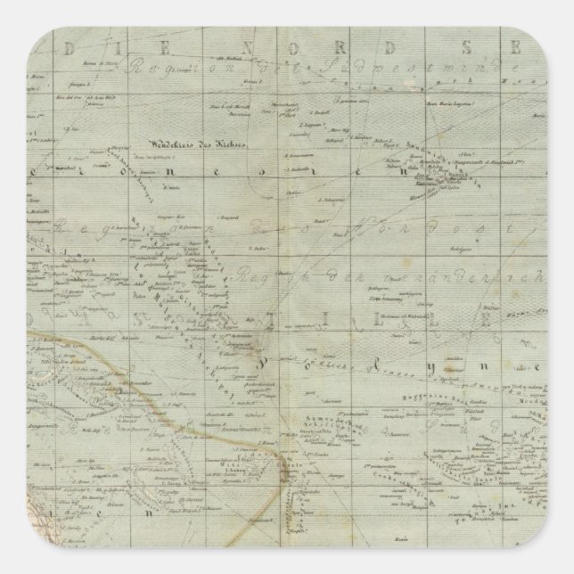 Pegatina Cuadrada Mapa del Atlas Oceánico (Anverso)