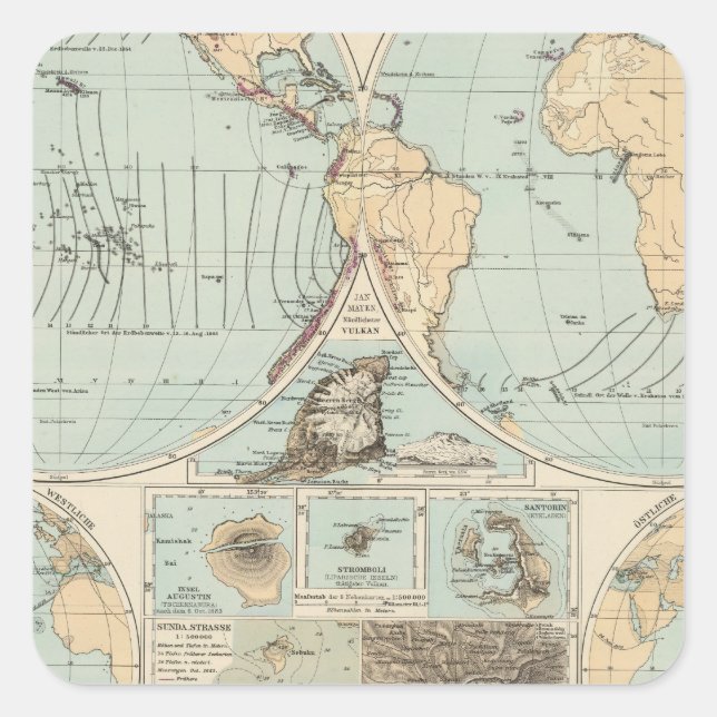 Pegatina Cuadrada Mapa del Atlas Thatigkeit des Erdinnern (Anverso)