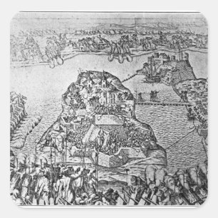 Pegatina Cuadrada Mapa del cerco de Malta en 1565