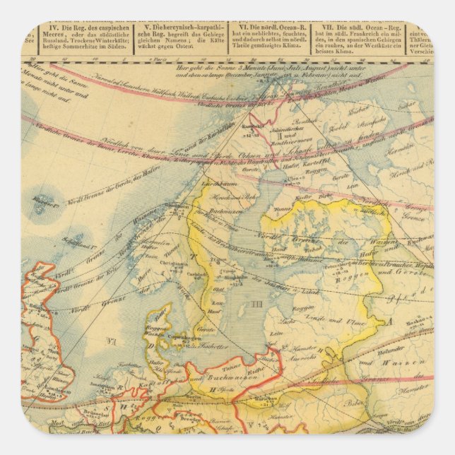 Pegatina Cuadrada Mapa del clima de Europa (Anverso)