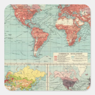 Pegatina Cuadrada Mapa del comercio mundial