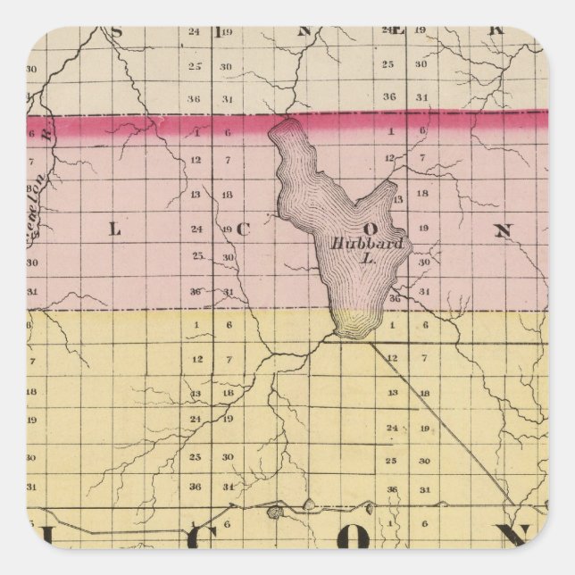 Pegatina Cuadrada Mapa del condado de Alcona, Michigan (Anverso)