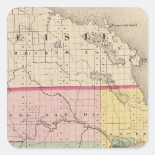 Pegatina Cuadrada Mapa del condado de Alpena, Michigan