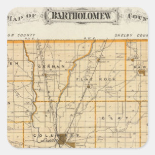 Pegatina Cuadrada Mapa del condado de Bartholomew