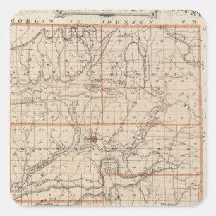 Pegatina Cuadrada Mapa del condado de Brown con el plan de Nashville