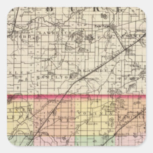 Pegatina Cuadrada Mapa del condado de Cass, Michigan