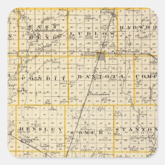 Pegatina Cuadrada Mapa del condado de Champaign (Anverso)