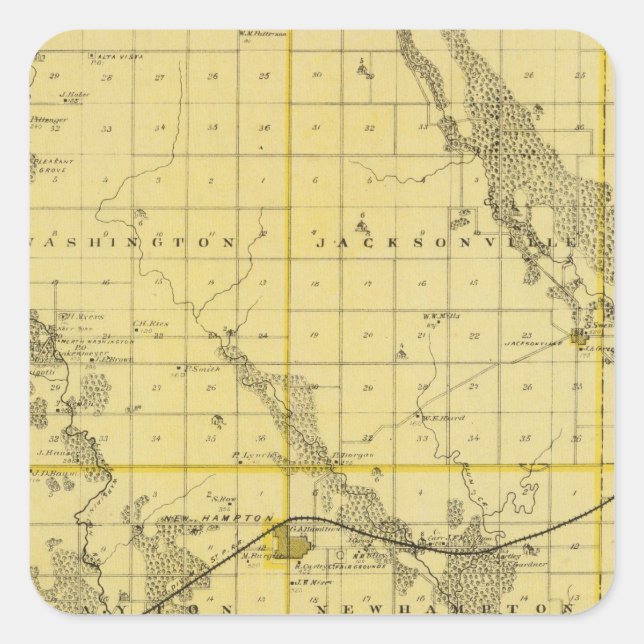 Pegatina Cuadrada Mapa del condado de Chickasaw, estado de Iowa (Anverso)