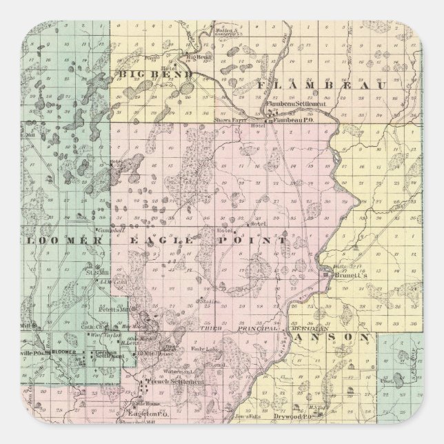 Pegatina Cuadrada Mapa del condado de Chippewa (Anverso)