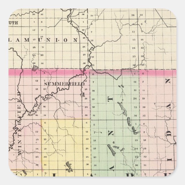 Pegatina Cuadrada Mapa del condado de Clare, Michigan (Anverso)