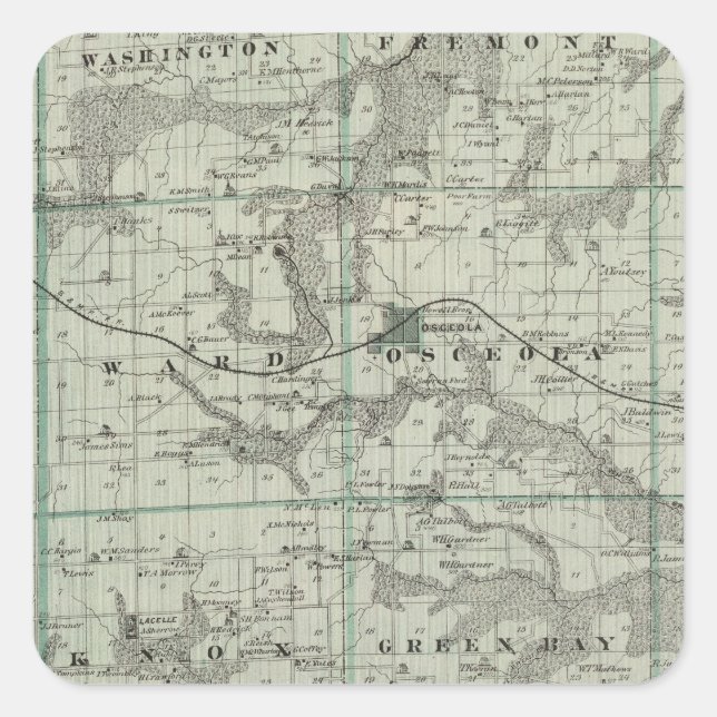 Pegatina Cuadrada Mapa del condado de Clarke, estado de Iowa (Anverso)