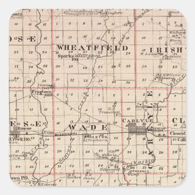 Pegatina Cuadrada Mapa del condado de Clinton (Anverso)