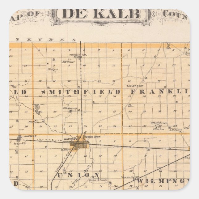 Pegatina Cuadrada Mapa del condado de De Kalb (Anverso)