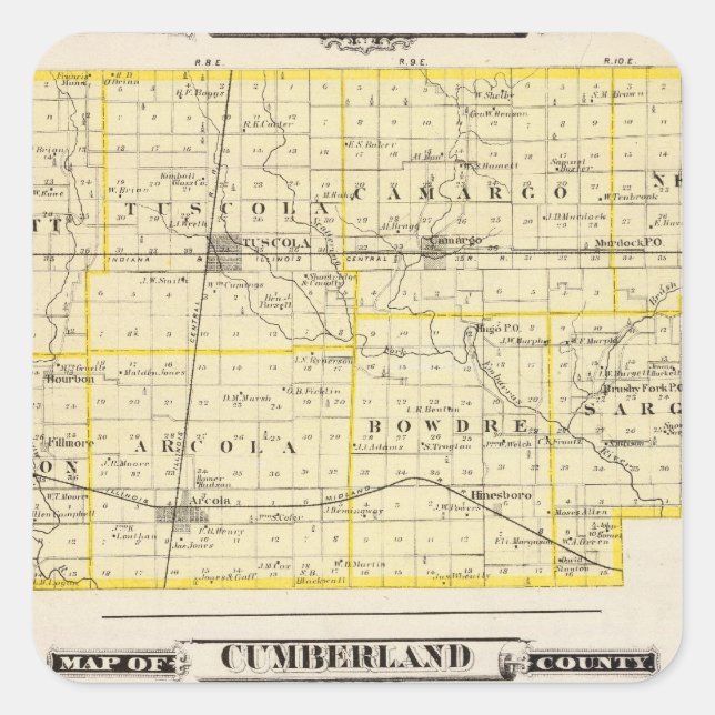 Pegatina Cuadrada Mapa del condado de Douglas (Anverso)