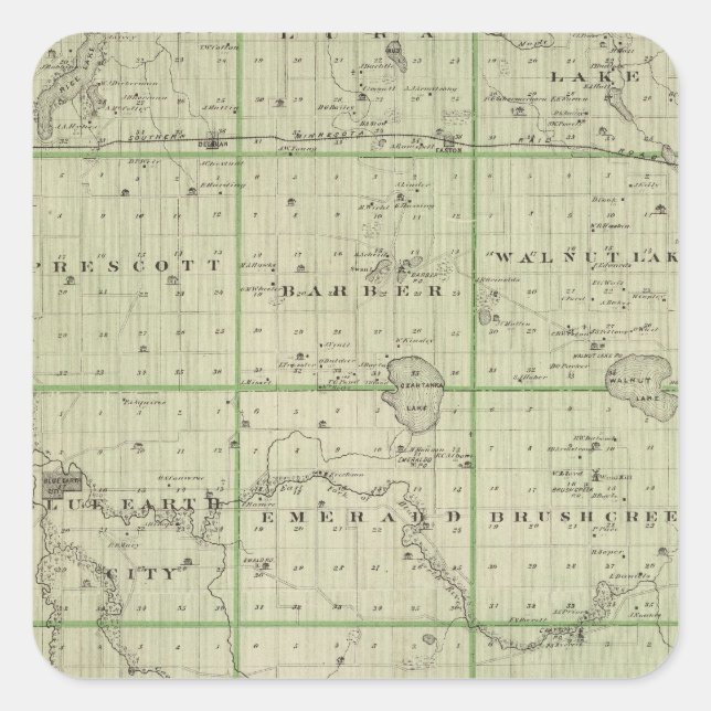 Pegatina Cuadrada Mapa del condado de Faribault, Minnesota (Anverso)