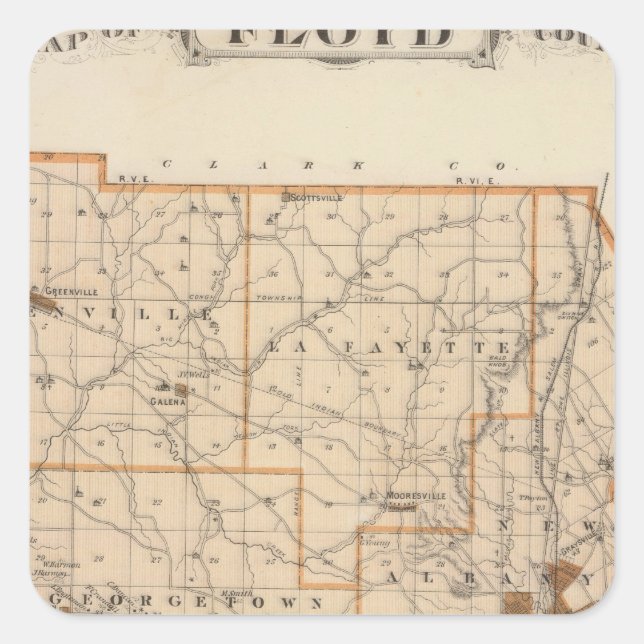 Pegatina Cuadrada Mapa del condado de Floyd (Anverso)