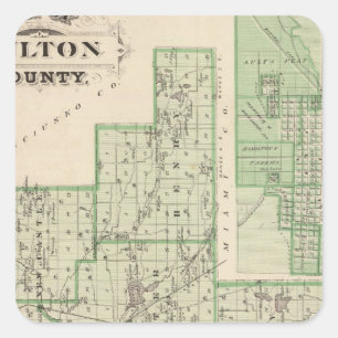 Pegatina Cuadrada Mapa del condado de Fulton con Rochester, Fulton C