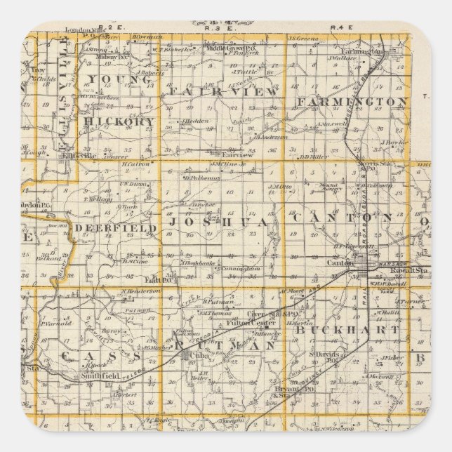 Pegatina Cuadrada Mapa del condado de Fulton y Lewistown (Anverso)
