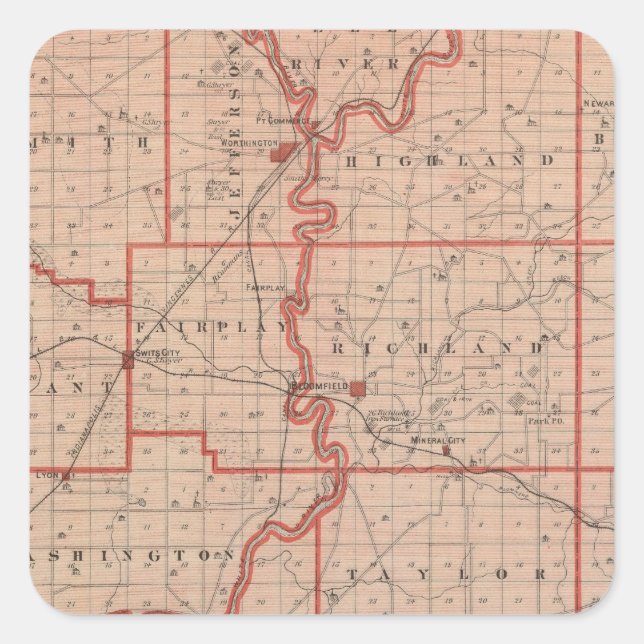 Pegatina Cuadrada Mapa del condado de Greene (Anverso)