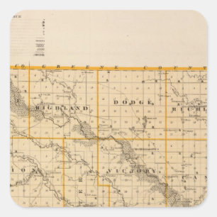 Pegatina Cuadrada Mapa del condado de Guthrie, estado de Iowa