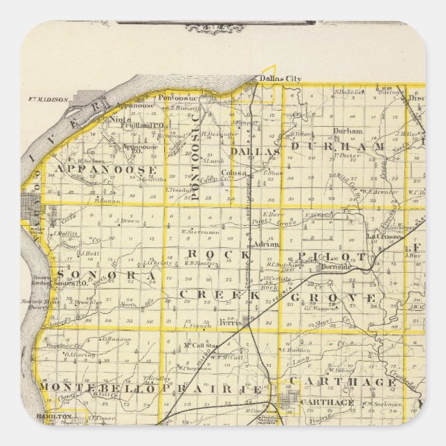 Pegatina Cuadrada Mapa del condado de Hancock (Anverso)