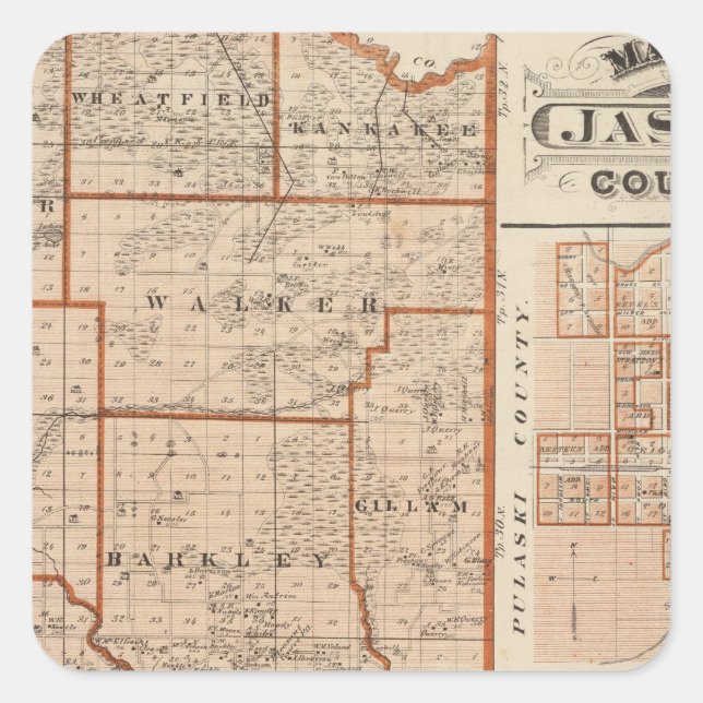 Pegatina Cuadrada Mapa del condado de Jasper (Anverso)