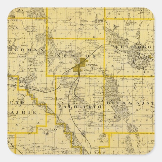 Pegatina Cuadrada Mapa del condado de Jasper, estado de Iowa (Anverso)