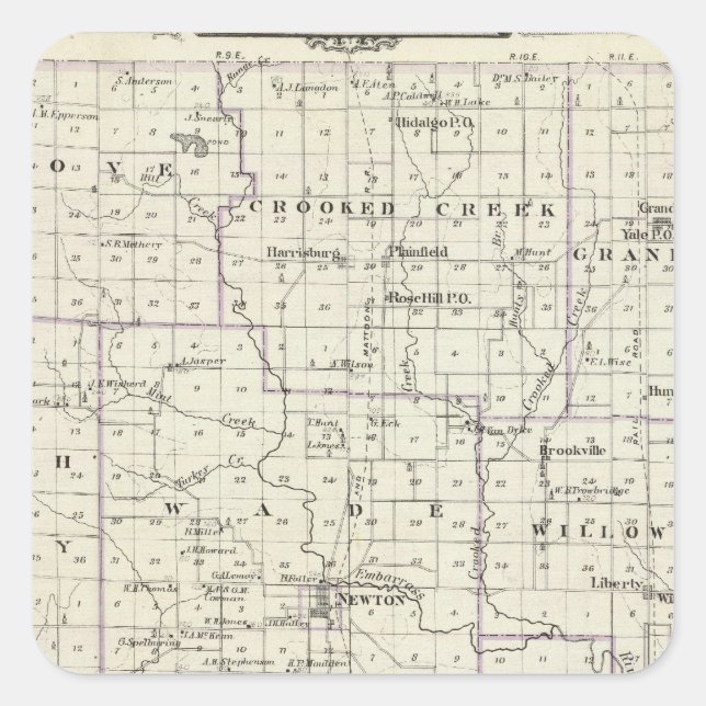 Pegatina Cuadrada Mapa del condado de Jasper, Lawrenceville (Anverso)