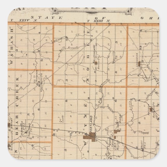 Pegatina Cuadrada Mapa del condado de Jay (Anverso)