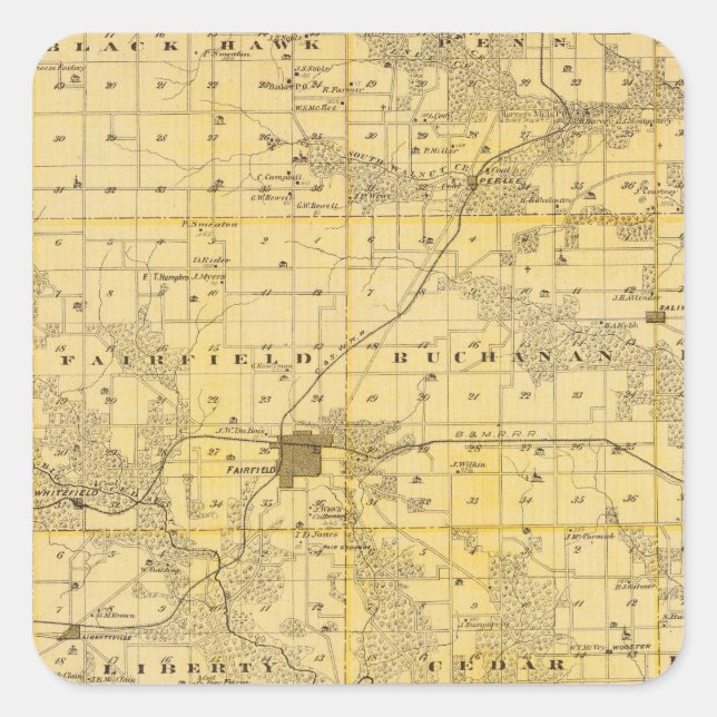 Pegatina Cuadrada Mapa del condado de Jefferson, estado de Iowa (Anverso)