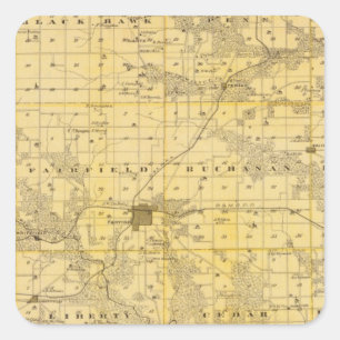 Pegatina Cuadrada Mapa del condado de Jefferson, estado de Iowa