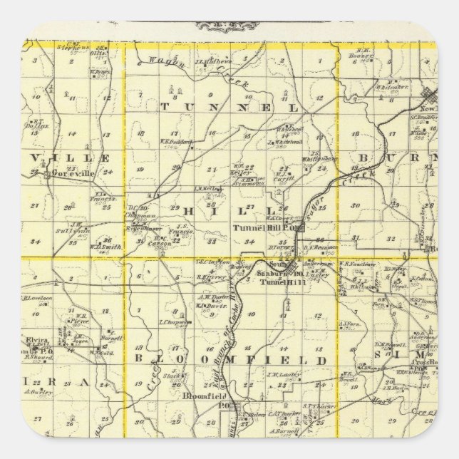 Pegatina Cuadrada Mapa del condado de Johnson y Viena (Anverso)