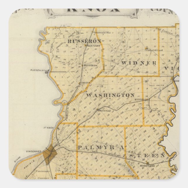 Pegatina Cuadrada Mapa del condado de Knox (Anverso)