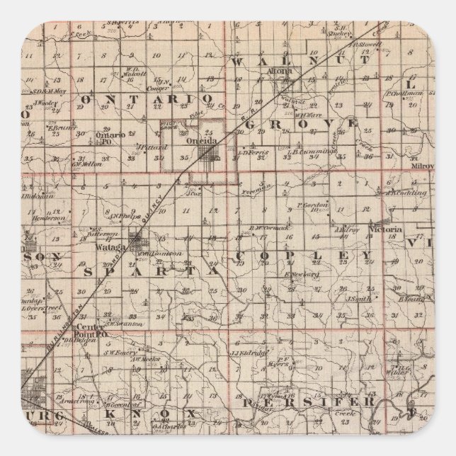 Pegatina Cuadrada Mapa del condado de Knox (Anverso)