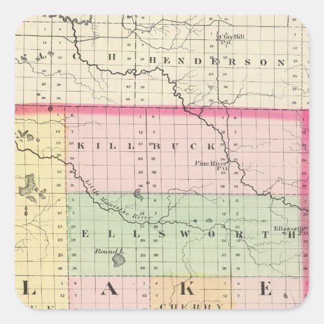 Pegatina Cuadrada Mapa del condado de Lake, Michigan (Anverso)